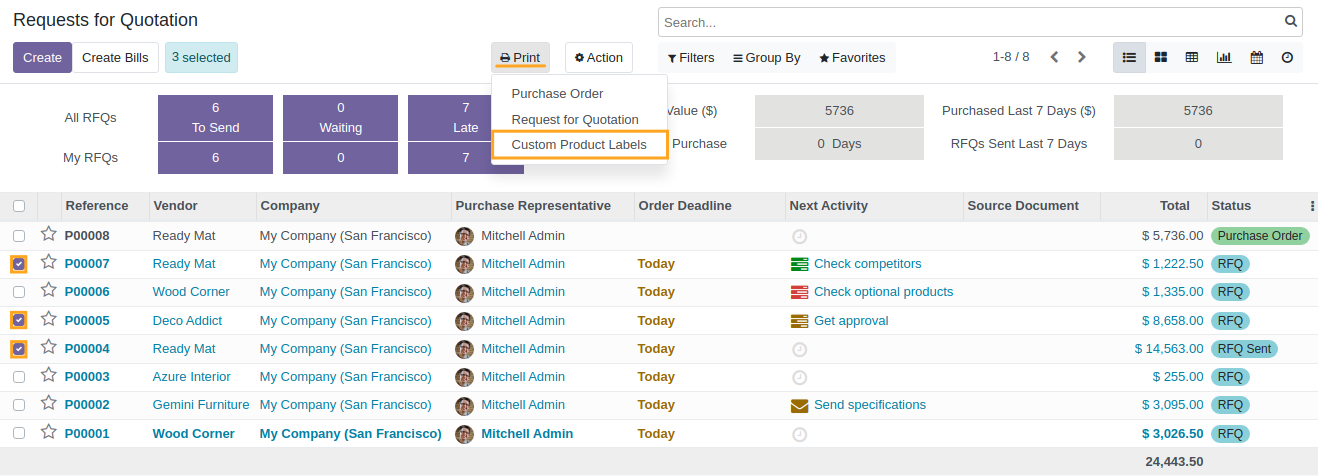 Odoo 14.0.0 Purchase Product Labels