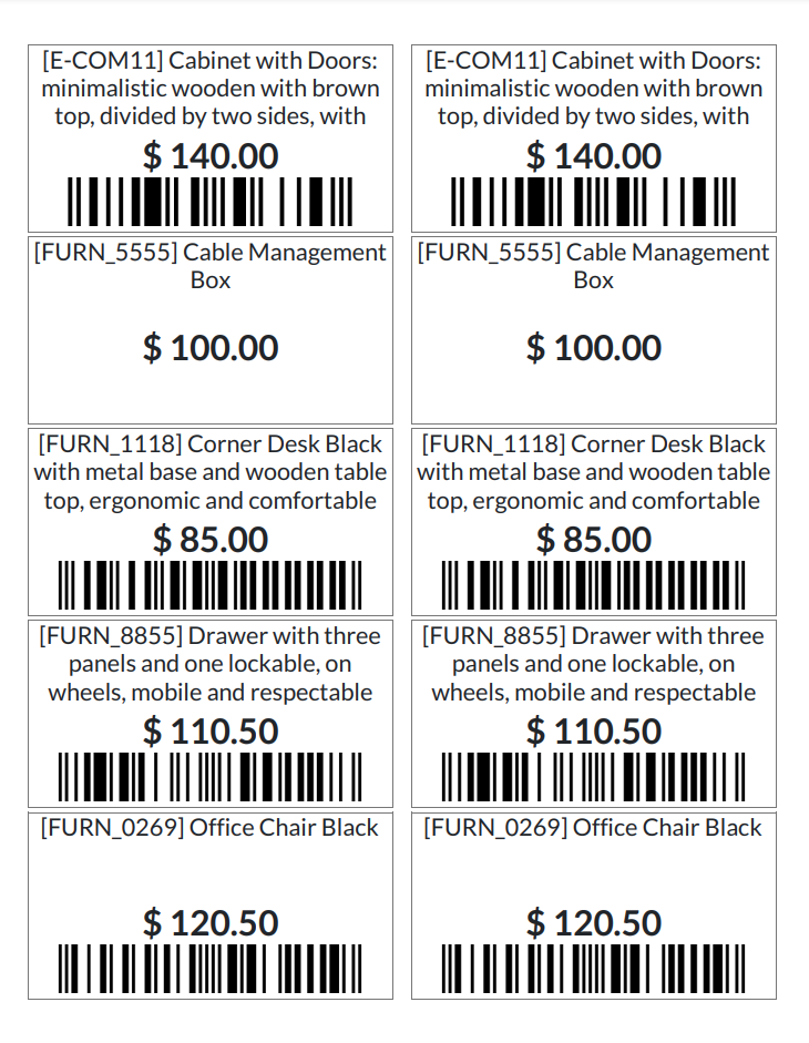 Odoo 15.0 US Letter Custom Product Barcode Labels, 101 x 50 mm