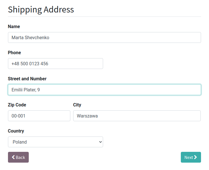 Odoo False eCommerce Address Management shipping address webpage